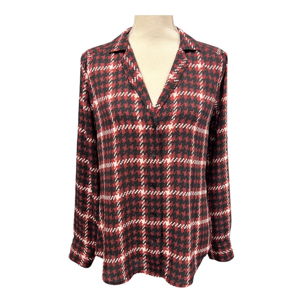 Express Top Woman S Dark Sheer Chiffon Button Down Blouse Roll Tab Sleeve Office